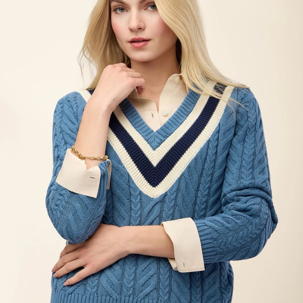 Spartina 449 Lorna Varsity Sweater Bluestone - Large - NWT